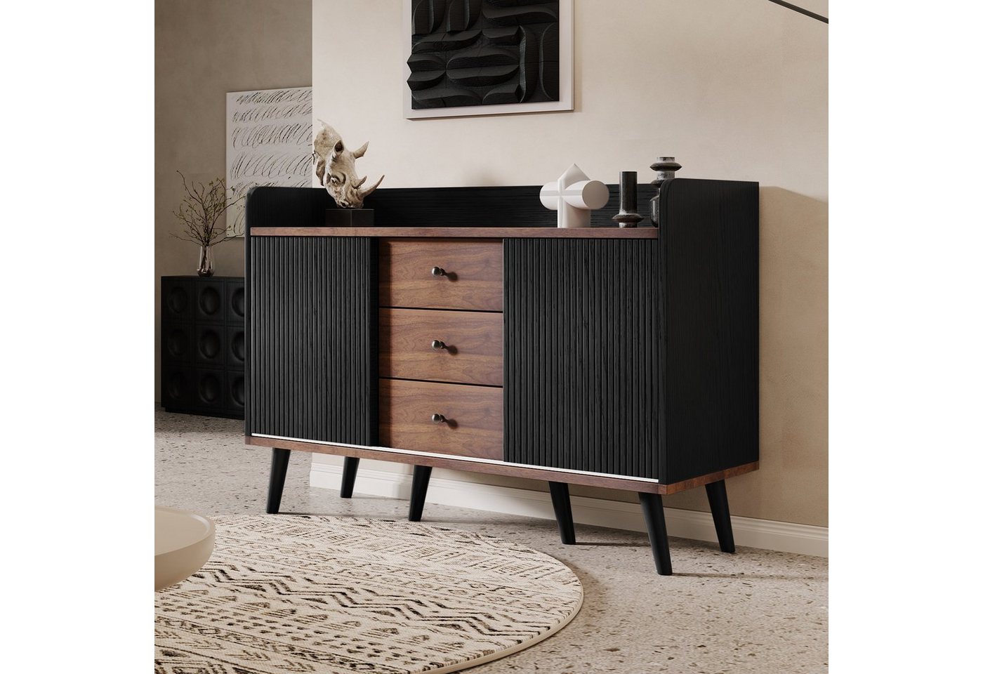 Celya Sideboard mit drei Schubladen, Kommode, Moderne Holzfarbe-Sideboard mit Stauraumregalen von Celya