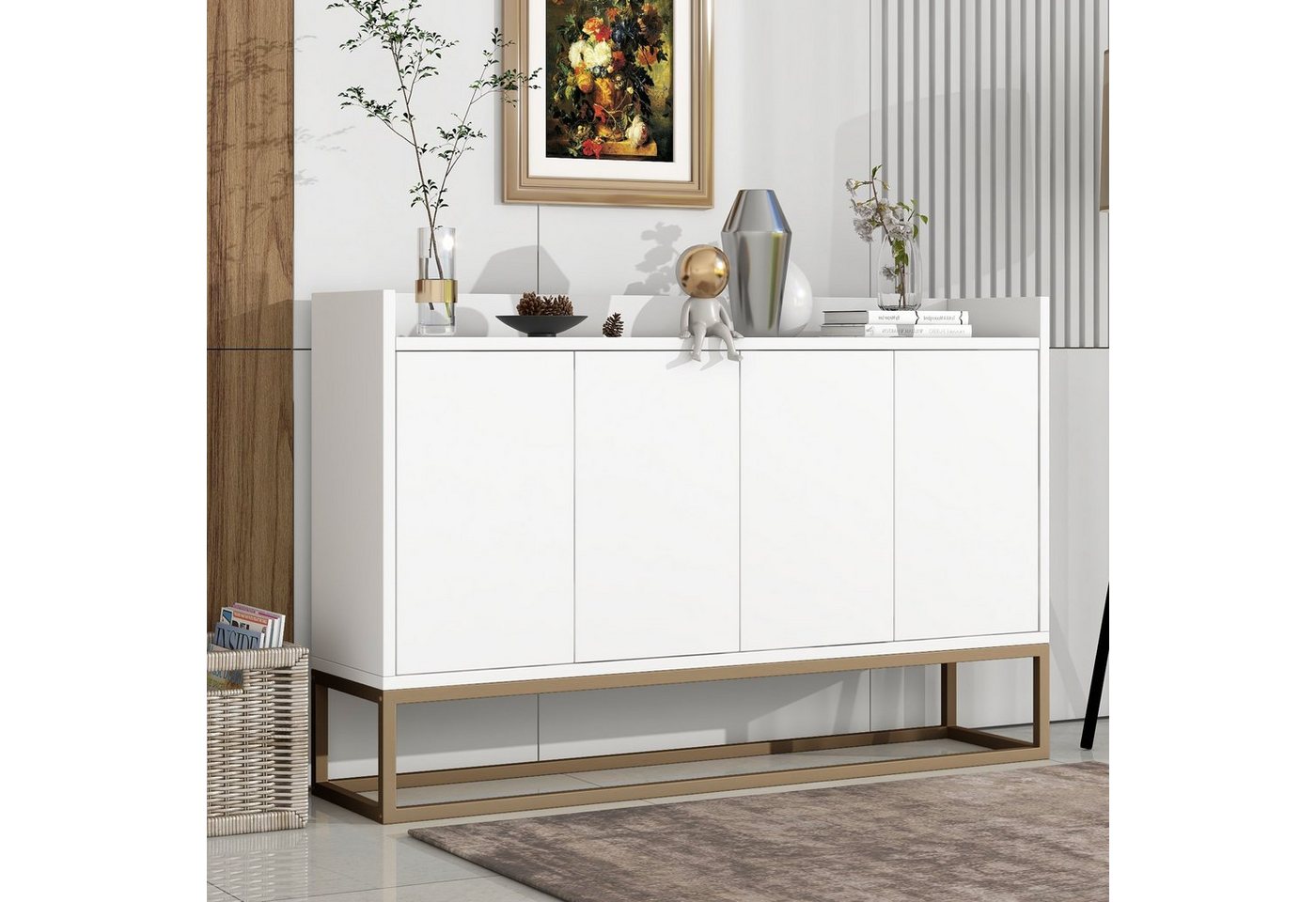 Celya Sideboard mit vier Türen für Esszimmer, Wohnzimmer, Küche, 120×30×80cm(L/B/H) von Celya