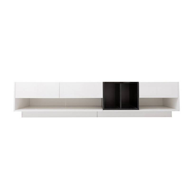 Celya TV-Schrank Farbblockierendes Design, Schubladen, Fächer, mehrere Stauräume Kombination in Hochglanz-Weiß und Schwarz von Celya