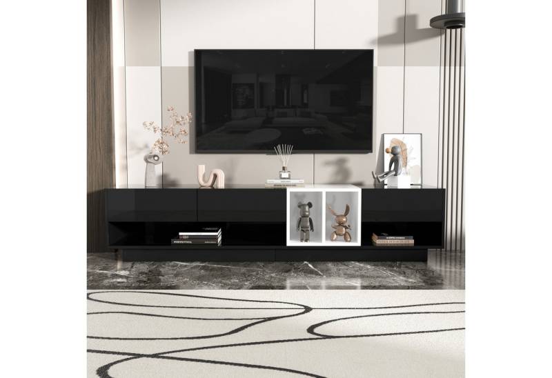 Celya TV-Schrank Farbblockierendes Design, Schubladen, Fächer, mehrere Stauräume Lowboard, Kombination in Hochglanz-Schwarz und Weiß von Celya