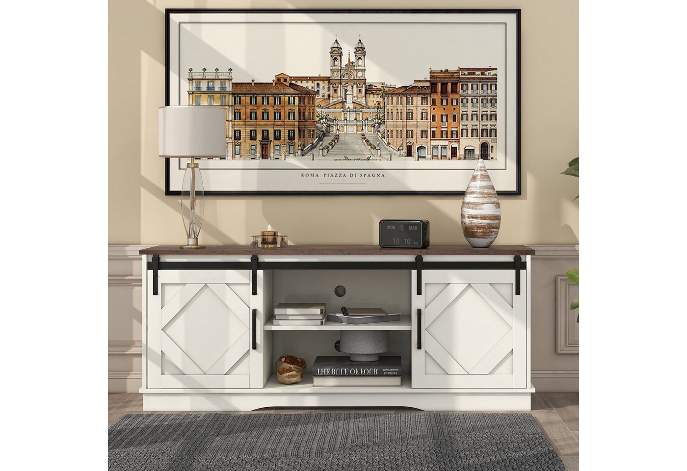 Celya TV-Schrank Großer TV-Schrank mit 2 klassischen Schiebetüren, 150 x 40 x 60cm von Celya