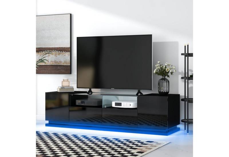Celya TV-Schrank Hochglänzender TV-Schrank mit Glasböden, zwei Schubladen und zwei Türen von Celya