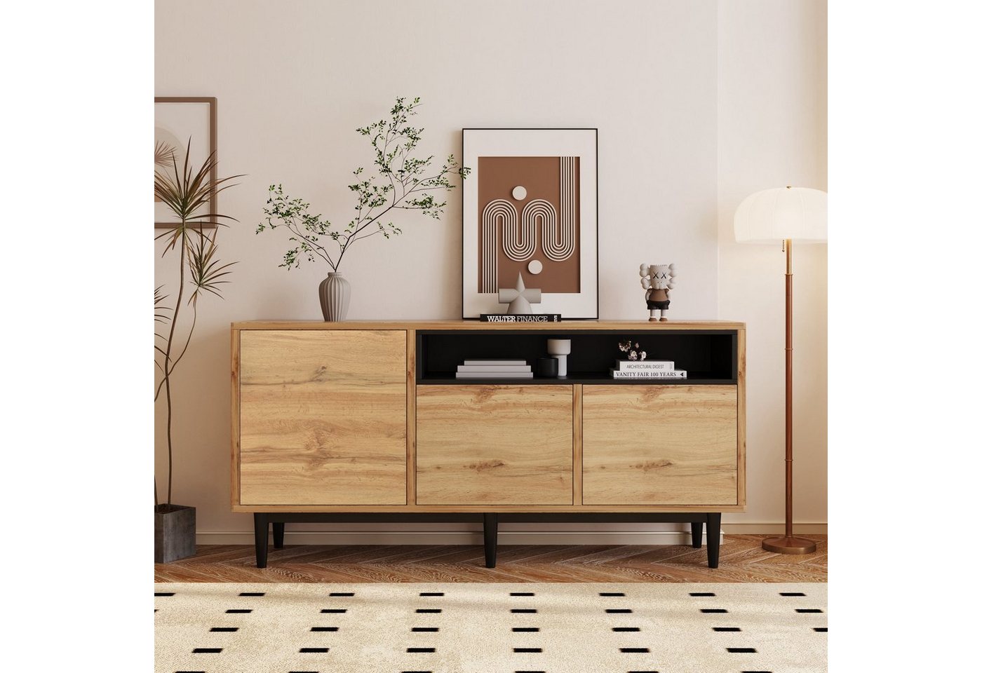 Celya TV-Schrank Moderner TV-Schrank aus Holz mit drei Türen und Regalen TV-Ständer, platzsparendes Design, robust von Celya