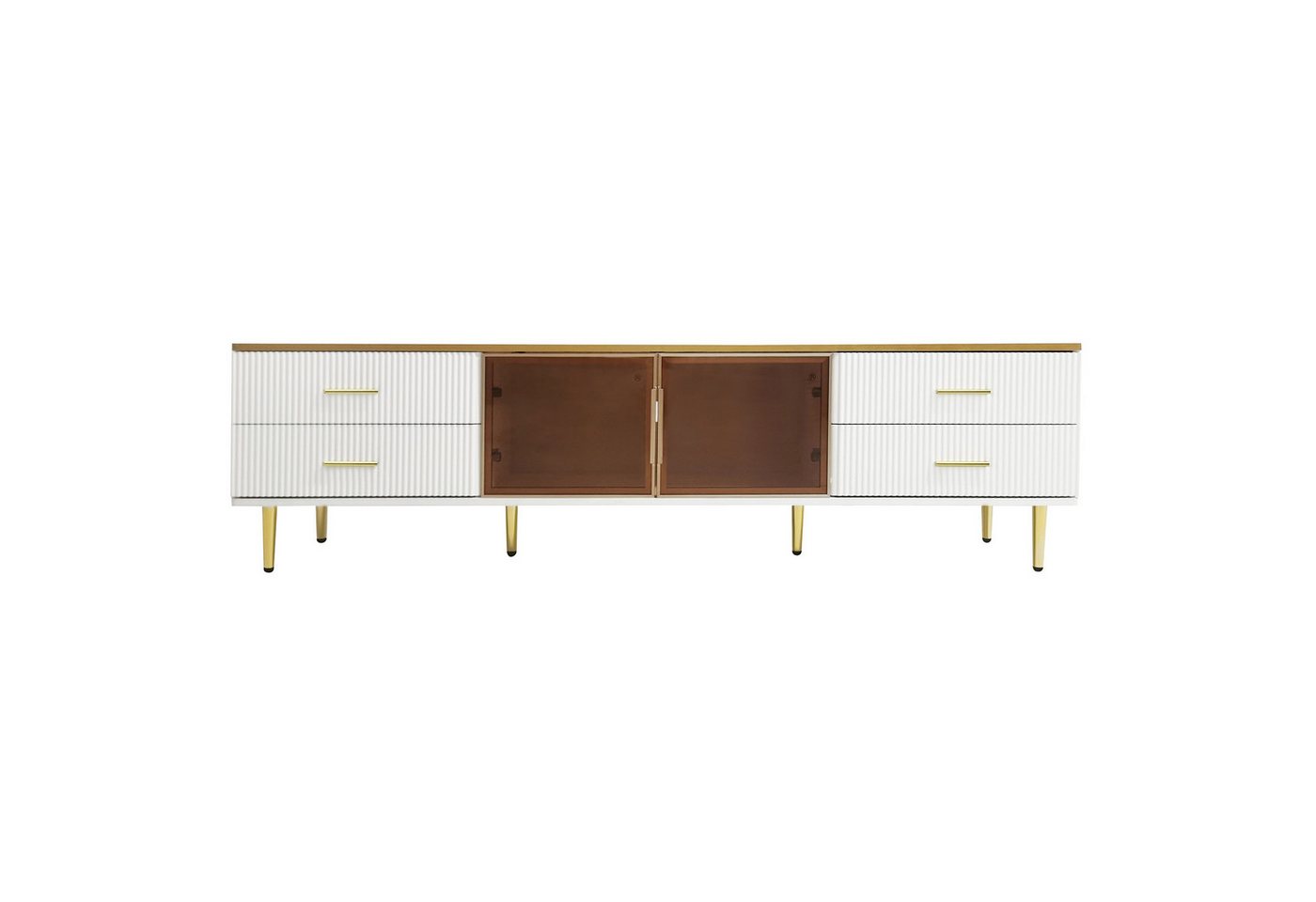 Celya TV-Schrank in Mamoroptik,Modernes TV-Lowboard für Wohnzimmer 170 x 37x 47,5cm, 4 Strukturierte Schubladen mit Goldenen Griffen von Celya