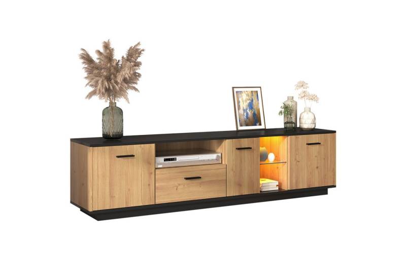 Celya TV-Schrank mit einer Schublade, drei Türen, zwei offene Fächer mit Glas TV-Möbel TV-Lowboard Feinstruktur von Celya