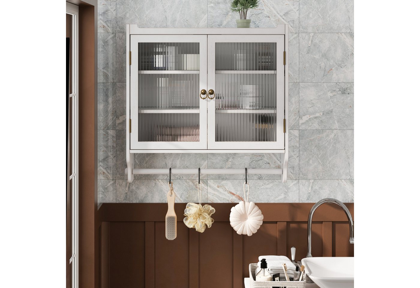 Celya Wandhängeschrank Glas-Wandregal, Hängeschrank küche, 63cm Wandregal mit Handtuchhalter für Küche und Esszimmer von Celya