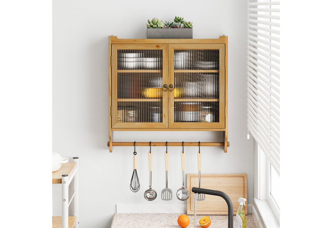 Celya Wandhängeschrank Glas-Wandregal, Hängeschrank küche, 63cm Wandregal mit Handtuchhalter für Küche und Esszimmer von Celya