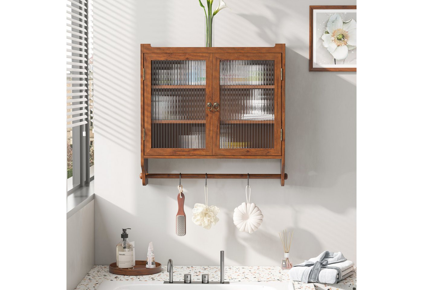 Celya Wandhängeschrank Glas-Wandregal, Hängeschrank küche, 63cm Wandregal mit Handtuchhalter für Küche und Esszimmer von Celya