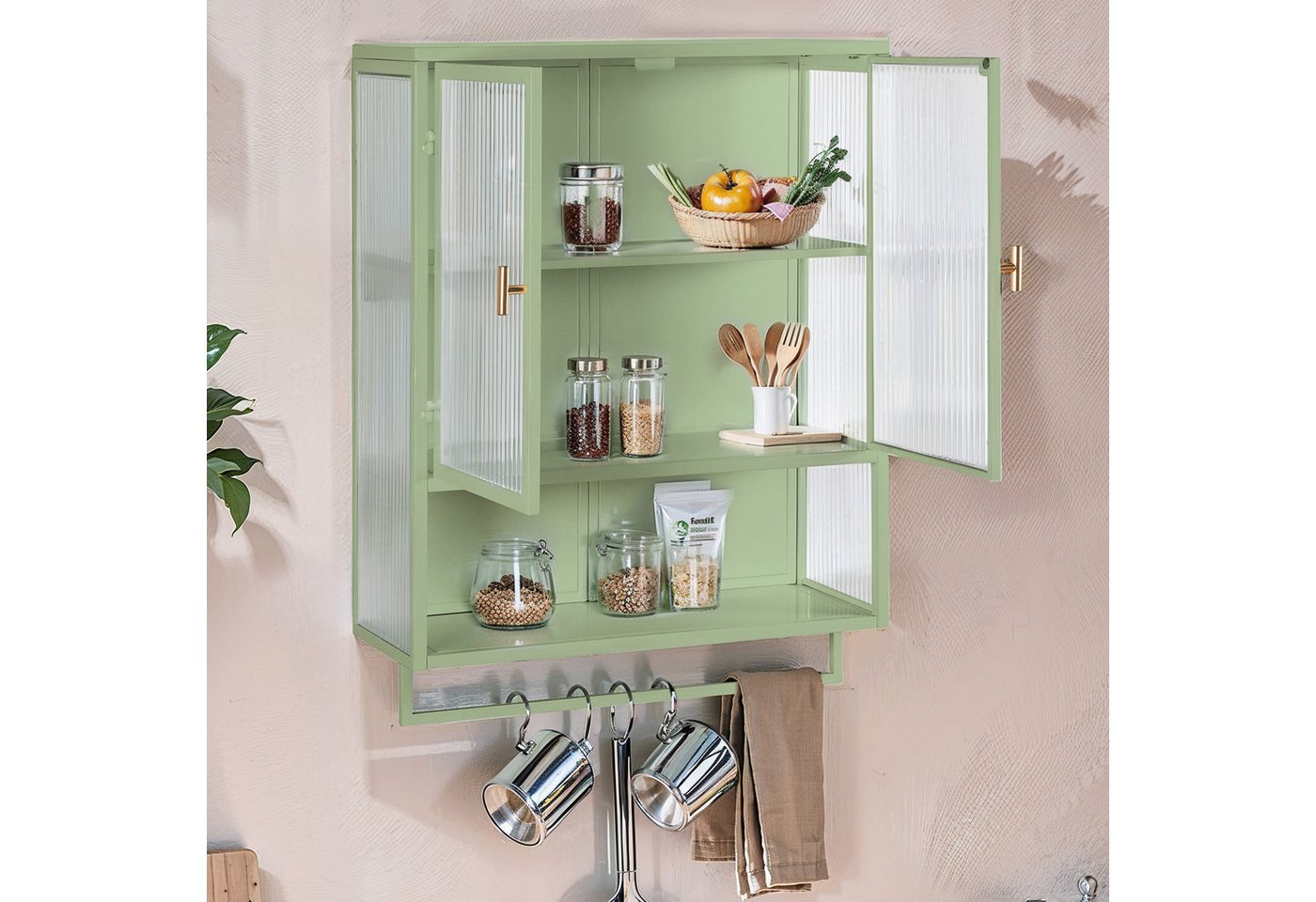 Celya Wandhängeschrank Glas-Wandregal,Hängeschrank küche, Zweitüriger Hängeschrank mit dreistufiger Lagerung und Handtuchhalter Celya Wandhängeschrank Glas-Wandregal,Hängeschrank küche, Zweitüriger Hängeschrank mit dreistufiger Lagerung und Handtuchhalter von Celya