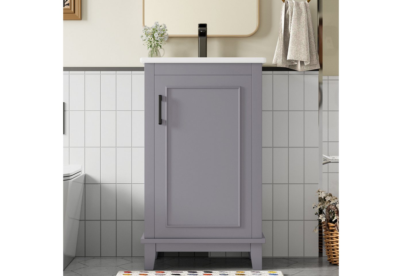 Celya Waschbeckenunterschrank 51x34x83cm Bodenstehender Badezimmerschrank, Waschtisch (integriertes Keramikwaschbecken, geeignet für kleine Räume, Grau) Waschtisch,komplett lackiert, Türregale, verstellbare Regale von Celya