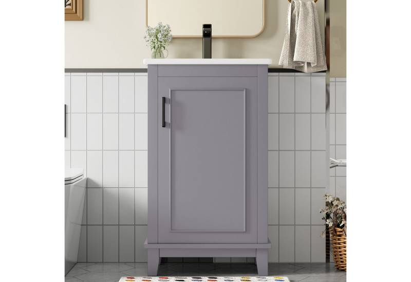 Celya Waschbeckenunterschrank 51x34x83cm Bodenstehender Badezimmerschrank, Waschtisch (integriertes Keramikwaschbecken, geeignet für kleine Räume, Grau) Waschtisch,komplett lackiert, Türregale, verstellbare Regale von Celya