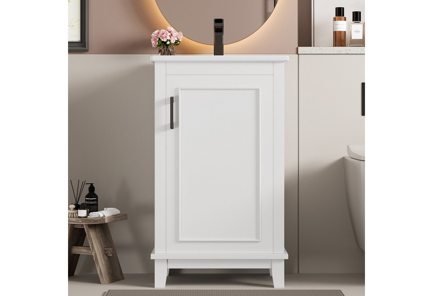 Celya Waschbeckenunterschrank 51x34x83cm Bodenstehender Badezimmerschrank, Waschtisch (integriertes Keramikwaschbecken, geeignet für kleine Räume, weiß) Waschtisch,komplett lackiert, Türregale, verstellbare Regale von Celya