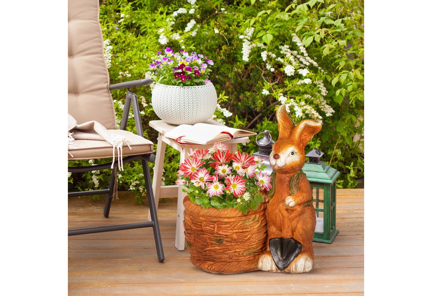Celya Weihnachtsfigur Blumentopf Hase mit Weidenkorb Design (für Garten und Wohnzimmer, Kräutertopf mit Entwässerungsbohrung) von Celya