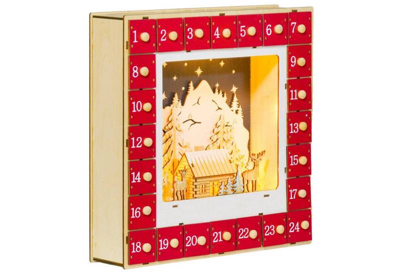 Celya befüllbarer Adventskalender Adventskalender zum Befüllen 24 Schubladen (Weihnachtsdekoration DIY MDF 34 x 7 x 34 cm Rot) von Celya
