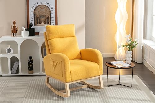 Mid Century Modern Teddy Stoff gepolsterter Schaukelstuhl gepolsterter Sitz für Wohnzimmer Schlafzimmer (Gelb) von Celya