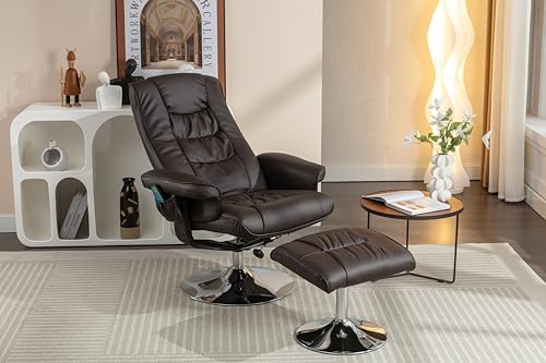 PU Upholstered Massage Recliner with Ottoman Footstool with 5 Points Massager for Living Room Bedroom (Chrome abgerundete Basis, Braun) von Celya