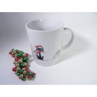 Anpassbare Porzellantasse Schwarz Weihnachten Katze Muster Handgemalt Anpassbare Porzellantasse Schwarz Weihnachten Katze Muster Handgemalt von CeminaKafe