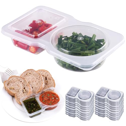 10/15/20/30/40/50 Pack Double Compartment Condiment Container, 5 Oz Condiment Containers with Lids, Reusable ＆ Disposable, 2 Compartment Snack Containers for Work Sauce Snack (20 Pack) von Cemssitu