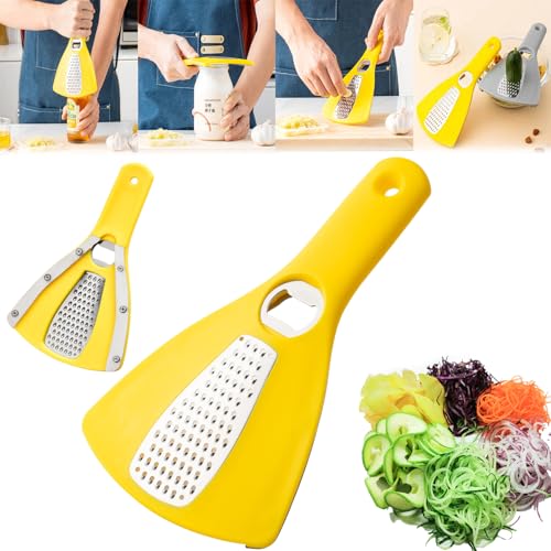 Cemssitu 3-In-1 Can Opener Bottle Opener Vegetable Grater, Multi-Functional Kitchen Gadgets, Plastic Handle, Manual Beer Can Opener and Fruit Vegetable Shredder for Home Use (Yellow) von Cemssitu