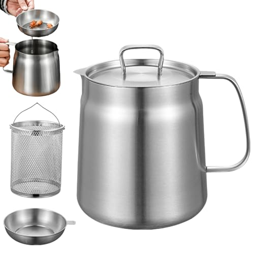 304 Stainless Steel Large Capacity Versatile Oil Filter Pot, Cooking Oil Container with Strainer, Deep Fryer Pot with Basket, Stainless Steel Oil Filter Pot with Strainer for Kitchen (1.5 L) von Cemssitu