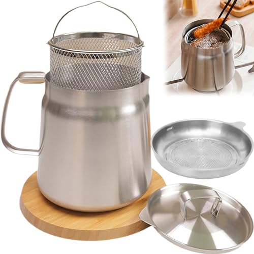 304 Stainless Steel Oil Filter Pot, Cooking Oil Container, Bacon Grease Saver with Strainer, Deep Fryer Pot with Basket, Pasta Pot, Oil Frying Pot, for Kitchen French Fries, Chicken etc. (2 L) von Cemssitu