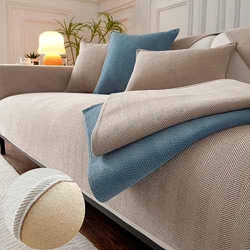 Cemssitu Funny Fuzzy Herringbone Chenille Fabric Furniture Protector Couch Cover, Funny Fuzzy Couch Cover, Herringbone Chenille Fabric Furniture Protector Sofa Cover (Beige,110×180 cm / 43.3×70.9in) von Cemssitu