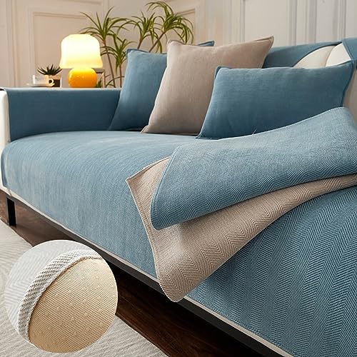 Cemssitu Funny Fuzzy Herringbone Chenille Fabric Furniture Protector Couch Cover, Funny Fuzzy Couch Cover, Herringbone Chenille Fabric Furniture Protector Sofa Cover (Blau,90×180 cm / 35.4×70.9 in) von Cemssitu