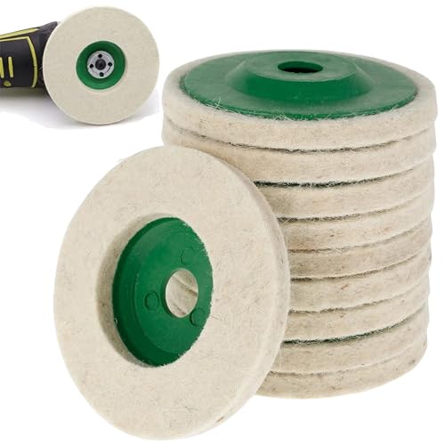 Grindshine Pro Pad - Ultimate Polishing Power! 10 Pack 4 Inch Wool Felt Polishing Wheel Disc, Round Buffing Pads for 100 Angle Grinder (10 Pack) von Cemssitu
