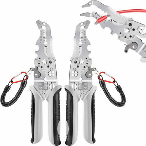 Multifunctional Wire Stripper Crimper Cable Cutter Pliers, 10 in 1 Electric Wire Stripper Tool, Wire Strippers Electrical, Professional Electrician Pliers with Screw Cutter (Bent Head - 2PCS) von Cemssitu