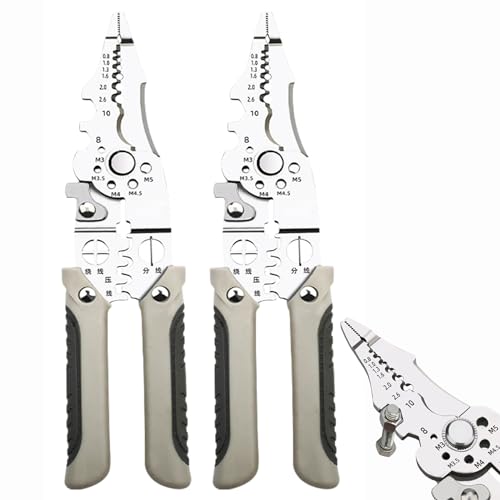 Multifunctional Wire Stripper Crimper Cable Cutter Pliers, 10 in 1 Electric Wire Stripper Tool, Wire Strippers Electrical, Professional Electrician Pliers with Screw Cutter (Straight Head - 2PCS) von Cemssitu