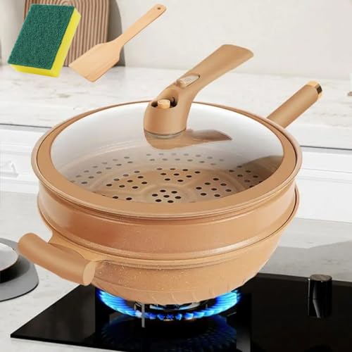 Non-Stick Clay Wok With Steamer Basket Clay Wok Micro-pressure Wok Multifunctional Non-stick Household Frying Pan Induction von Cemssitu