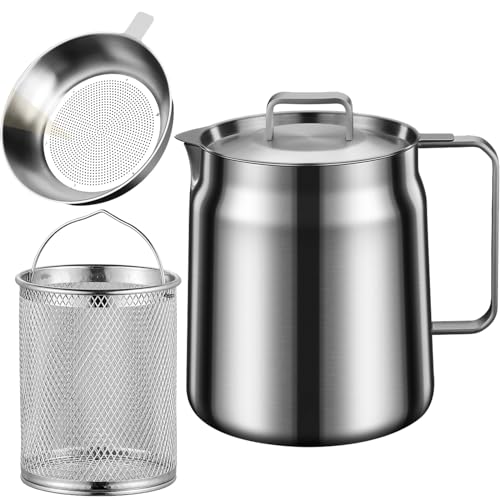 Stainless Steel Large Capacity Oil Fryer and Filter Cup Combo, Versatile Oil Filter Pot, Deep Fryer Pot with Basket, for Cooking Spaghetti, French Fries, Chicken, etc. (2L) von Cemssitu