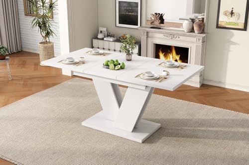 120/160 * 80 cm, geeignet für 4-6 Personen, rechteckiger Esstisch, verdickte Tischplatte, V-förmige Beine, einfacher Stil, weiß von Cenbunsh