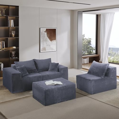 4-Piece Modular L-Shaped Sectional Sofa, No Assembly Needed, Convertible Couch with Spacious Chaise Lounge, Premium Corduroy Upholstery, Flexible Layout for Living Room or Apartment, Grey von Cenbunsh