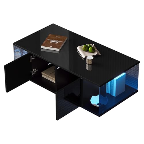 Cenbunsh 100 * 50 * 30cm Wohnzimmer-Couchtisch,Sofatisch, Hochglanz-Design, Kaffeetisch mit 2 Schränken,Beistelltisch im schlichten Design,Schwarz, Spanplatte von Cenbunsh
