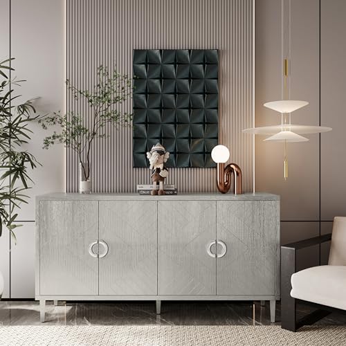 Cenbunsh 152CM Stylish and Functional 4-Door Storage Cabinet with Pine Legs and MDF, for Living Room Bedroom,and Kitchen,Champagne von Cenbunsh