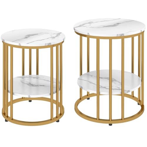 Cenbunsh Couchtisch rund 2er Set Beistelltisch mit Ablage, Stahlrahmen, Wohnzimmertisch in Marmoroptik Kaffeetisch für Wohnzimmer Schlafzimmer Weiß Cenbunsh Couchtisch rund 2er Set Beistelltisch mit Ablage, Stahlrahmen, Wohnzimmertisch in Marmoroptik Kaffeetisch für Wohnzimmer Schlafzimmer Weiß von Cenbunsh