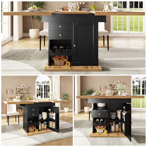 Cenbunsh Esstisch Teleskoptisch(110-140×80 cm), klappbarer Küchentisch für 4-6 Personen, Ausziehbarer Esstisch,platzsparender Küchentisch,für Küche und Wohnzimmer, Tisch mit Snackregal und Weinregal von Cenbunsh