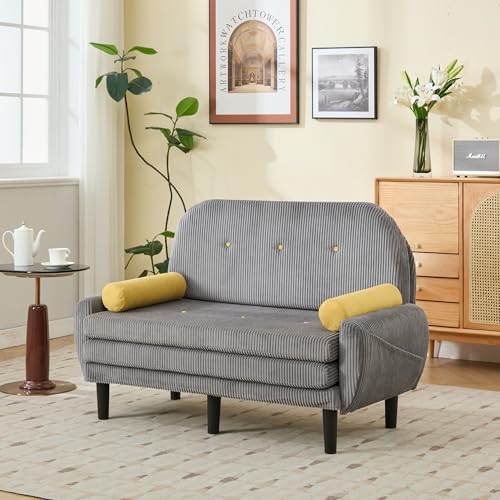 Cenbunsh Grauer Cord-Loveseat-Sofa für das Wohnzimmer, als Daybed und Relaxsessel mit Stauraum. von Cenbunsh