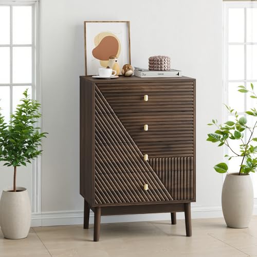 Cenbunsh Kommode mit 4 Schubladen, Moderne Kleiderschrankkommode, Aufbewahrungsschrank aus Holz, Frisiertisch-Aufbewahrungsschrank für Wohnzimmer, Schlafzimmer, Flur (Walnuss) von Cenbunsh