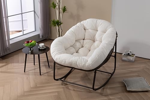 Cenbunsh Outdoor Rattan Rocking Chair,Padded Cushion Rocker Recliner Chair Outdoor for Front Porch, Living Room, Patio, Garden, White von Cenbunsh