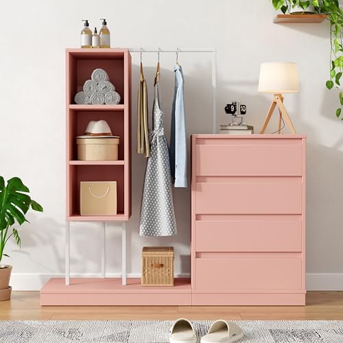 Cenbunsh Schubladenschrank, Kleiderschrank-Set, Rosa Kleiderschrank, Sideboard, Kleiderstange, Maße: B140/W40/H135,Rosa von Cenbunsh