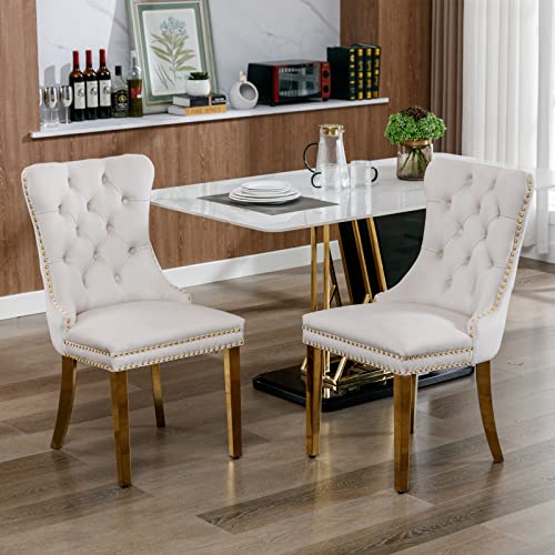 Furniture,Nikki Collection Modern, High-end Tufted Solid Wood Contemporary Velvet Upholstered Dining Chair with Golden Stainless Steel Plating Legs,Nailhead Trim,Set of 2, Biege and Gold Furniture,Nikki Collection Modern, High-end Tufted Solid Wood Contemporary Velvet Upholstered Dining Chair with Golden Stainless Steel Plating Legs,Nailhead Trim,Set of 2, Biege and Gold von Cenbunsh