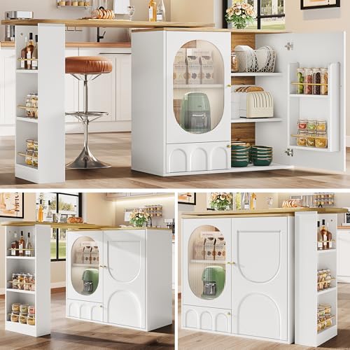 Um 360° drehbarer Bartisch, Stehtisch (Korpus 138 x 39 x 102 cm), Kaffeebarmöbel, drehbare Esstheke mit Stauraum, Kücheninsel, DREI Türen mit Türregalen,herausnehmbare Trennwände, weiß/schwarz von Cenbunsh