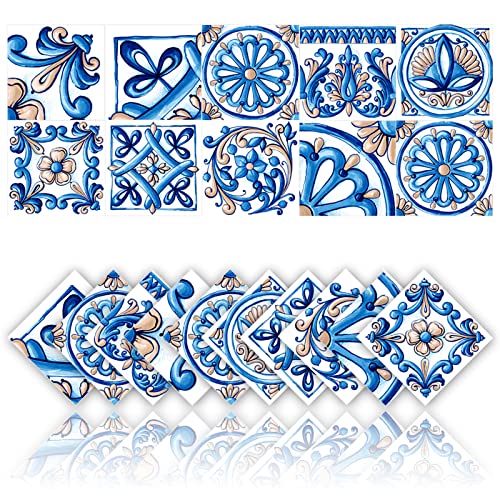 20 Stück Fliesenaufkleber für Küche und Bad, wasserdichte PVC-Wanddekoration, Selbstklebende Mosaik-Dekoration, Retro-Architekturstil Fliesenaufkleber (10x10cm,Blau) von Cendray
