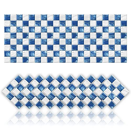 Cendray 20 Stück Fliesenaufkleber Selbstklebende Mosaik Stil Dekoration Aufkleber für Badezimmer Küche Wand DIY Öldichte wasserdichte PVC Fliesenaufkleber (10x10cm,Blau) von Cendray
