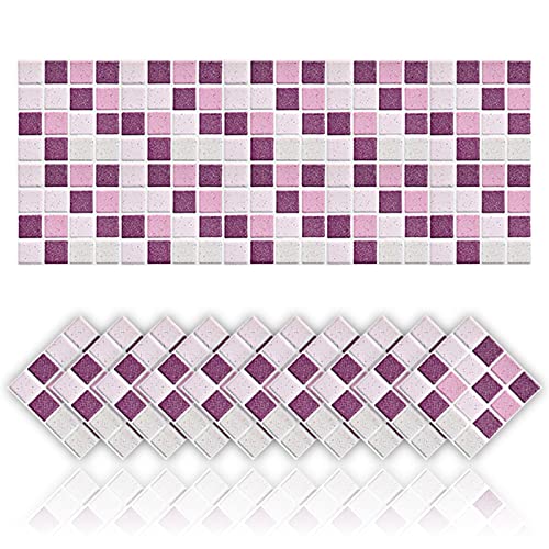 Cendray 20 Stück Fliesenaufkleber Selbstklebende Mosaik Stil Dekoration Aufkleber für Badezimmer Küche Wand DIY Öldichte wasserdichte PVC Fliesenaufkleber (10x10cm,Violett) von Cendray