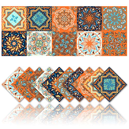 Cendray 20 Stück Fliesenaufkleber Wanddekoration für Badezimmer Küche Wandaufkleber Wasserdicht PVC Dekoration - Aufkleber Orange Boho 2D Peel und Stick (10 x 10 cm) von Cendray