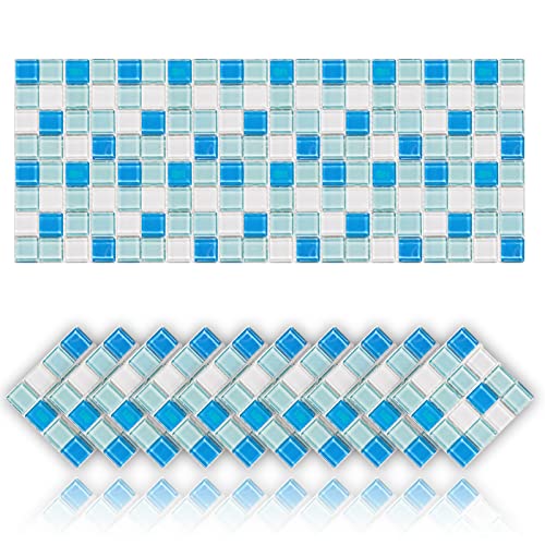 Cendray 20 Stück Fliesenaufkleber öldichte wasserdichte PVC Selbstklebende Dekoration Mosaik-Stil Küche Badezimmer Fliesenaufkleber (10x10cm,Blau) von Cendray