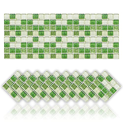 Cendray 20 Stück Fliesenaufkleber öldichte wasserdichte PVC Selbstklebende Dekoration Mosaik-Stil Küche Badezimmer Fliesenaufkleber (10x10cm,Grün) von Cendray